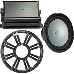 Kicker 12 Inch LED Marine Subwoofer in Charcoal with 600 Watt Amplifier Bundle