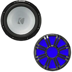 Kicker 10" 350 Watt Peak Power 4-Ohm SVC Freeair Marine Audio Subwoofer with Charcoal RBG Multicolor LED Grilles