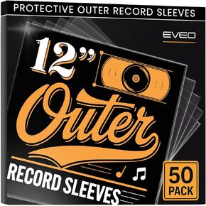 EVEO 50 Vinyl Record Sleeves Outer – Crystal Clear Outer Vinyl Sleeves LP Album Covers 12.75"x12.75" | Perfect Fit Protective 3 Mil Protection for Single & Double LPs - Archival Quality