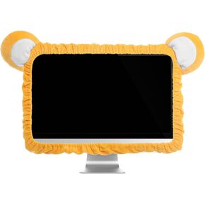 20"-29" Cute Computer Monitor Cover with Bear Ears Furry Elastic Monitor Dust Cover Yellow Protector Accessories Laptop TV LCD Screen Decoration for Tablet