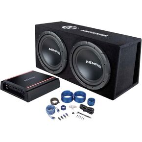 Memphis Audio SRXE212VP Dual 12" 1000w SRX Subwoofer Enclosure with Amplifier Packag Bundle with Rockville RWK41 4 Gauge Complete Car Amp Wiring Installation Wire Kit with RCA's