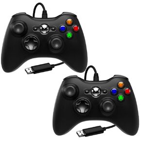 SWCTIM لـ Xbox 360 Controller 2 Pack ، وحدة تحكم سلكية متوافقة مع Xbox 360 & Slim Console و PC Windows 7/8/10 ، مع عصا التحكم ، المزدوجة ، الأسود