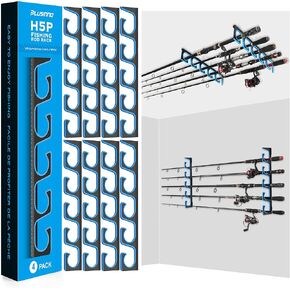 PLUSINNO H5P Fishing Rod/Pole Holders for Garage, Wall or Ceiling Mounted Fishing Rod Holder with Soft Protective Pad, Fishing Rod Storage Organizer Holds up to 5/10/20 Rod or Combos or Nets