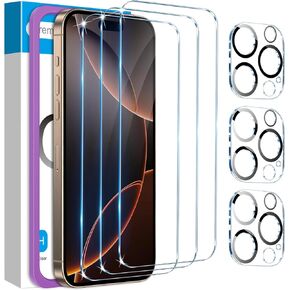 Fotbor لـ 3pack iPhone 16 Pro Max Screen Protector مع حامي عدسة الكاميرا 3Pack ، مجموعة تثبيت سهلة التثبيت من الزجاج 9H+ Case iPhone 16 Promax