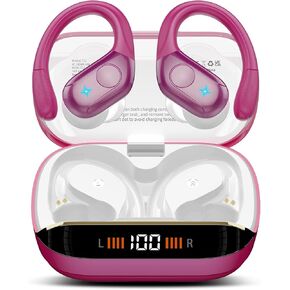 Wireless Earbuds Bluetooth 5.4 Headphones 75H Stereo Deep Bass Sports Over Ear Buds with Earhooks, LED Display Bluetooth Earbuds with 4 ENC Mic, IP7 Waterproof Earphone for Running, Black