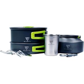 BLUETTI 9pcs Camping Cookware Set– Hard Alumina Camping Cookware with 1.1L Teapot, Frying Pan, Cooking Pot, Stainless Steel Cutlery & 2 Cups – Lightweight, Durable for Camping, Hiking, Picnics