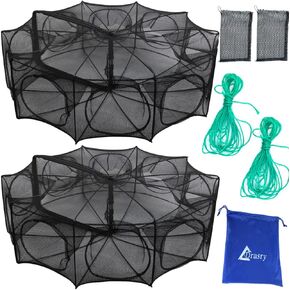 Drasry Black Fishing Bait Trap Foldable Fish Net for Minnow Crab Crayfish Crawdad Shrimp Trap Cast Net Dip Cage Collapsible Easy Use 4 6 Hole Fishing Accessories