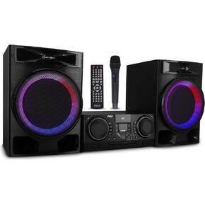 Pyle Compact Hi-Fi Stereo System - Bluetooth, MP3/DVD/CD Playback, Dual USB Recording, FM Radio, 160W Digital Amplifier, Remote Control & Subwoofer - Black