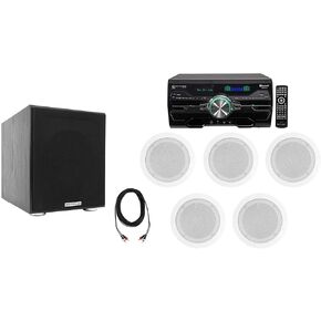 DV4000 4000w Home Theater DVD Receiver+5 5.25" White Ceiling Speakers+Subwoofer