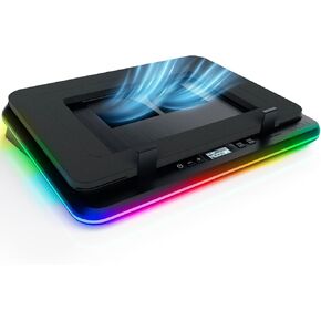 KLIM Turbofrost Gaming Laptop Cooling Pad - 4 Powerful Turbo Fans - 4 x 4000 RPM, Dynamic RGB, 4-Ports USB, Laptop Cooler 2 Power Modes USB-C/DC, Sealed Foam for Fast Cooling - Up to 17in - Black