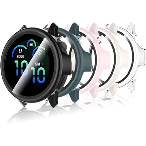5 Pack Hard PC Glass Screen Protector Case Compatible with Garmin Vivoactive 6, Full Coverage HD Ultra-Thin Bumper Case Compatible with Vivoactive 6, Clear/Black/Beige/Pink/Green