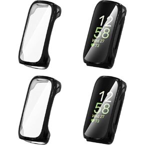 Suoman 4 Pack for Fitbit inspire 3 Case, High Definition Clear Screen Protector, Full Around Electroplate Soft TPU Bumper Around Protective Case Cover -Black