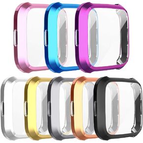 [8-Pack] Screen Protector Case Compatible with Fitbit Versa Lite,All-Around Ultra Slim Soft TPU Plated Cover Scratch-Proof Protective Bumper Shell (8 Colors, Versa lite)