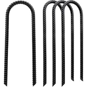 Trampoline Stakes High Wind - Heavy Duty 12 Inch U Shaped Ground Anchors - Galvanized Steel Rebar Stakes for Outdoor Camping Tent Fence Garden Decorations(4 Pack Black)