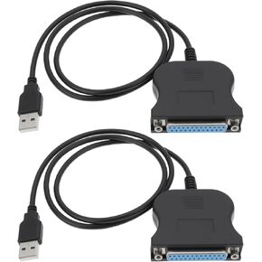 2Pcs USB to 25PIN DB25 Parallel Printer Cable Adapter 80cm for Printer Computer Black