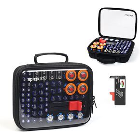 Luxtude Battery Organizer Storage مع Tester ، يحمل منظمو تخزين البطاريات Clear 102 جهاز كمبيوتر الشخصي ، ومنظمي حامل البطارية الصلب ، ودرج Caddy & Daddy ، وملحقات التخييم (البطاريات غير المدرجة)