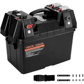 VEVOR Battery Box, Group 24-27 Trolling Motor Battery Box, 12V/24V Marine Batteries Case with PP Shell and Dual Straps, Smart Batteries Case, Suitable for Trolling Motor, Marine,RV & Solar Panel
