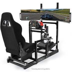 Anman Aluminum Profile Racing Simulator Cockpit with Triple Monitor Mount Black Seat,for Logitech/Thrustmaster/Fanatec Direct Drive Steering Wheel, GPRO T818,Multi Adjustable Universal cockpit