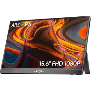 ARZOPA Portable Monitor 15.6'' FHD 1080P - Ultra-Slim Portable Laptop Monitor with Kickstand - IPS Display for PC, MAC, Phone, Xbox, PS5 - USB C & HDMI Connectivity - A1