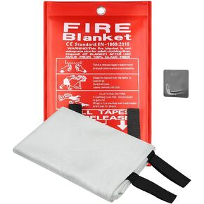 Emergency Fire Blanket, 40"x40" Fiberglass Suppression Fire Retardant Blankets for Home, Kitchen, Camping, Grill, Car, Office, Warehouse with Hooks(1 Pack)