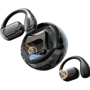 Open Ear Earbuds, Wireless Earbuds Bluetooth 5.4, LED Display Bluetooth Earphone for Workout/Running, AI Noise Reduction Touch Controls, 72hr Playtime,Waterproof (Black)