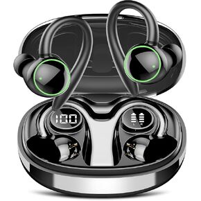 Wireless Earbuds, Bluetooth 5.3 Headphones Sport, Over Ear Buds With ENC Noise Cancelling Mic, 48H, Wireless Earphone With Earhooks, Stereo Deep Bass, IP7 Waterproof Headset for Workout Running, Black
