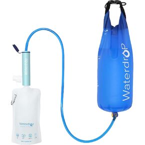 Waterdrop Gravity Water Filter Straw, Camping Water Filtration System, Water Purifier Survival for Travel, Backpacking and Emergency Preparedness, 1.5 gal Bag, 0.1 Micron, Light Blue