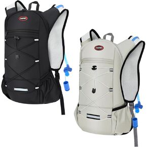 2 Pack Hydration Backpack Pack with 2L Hydration Bladders, TNYSPORT Lightweight Breathable Water Backpack with Multiple Pockets, Reinforced Shoulder Straps for Hiking, Running, Biking