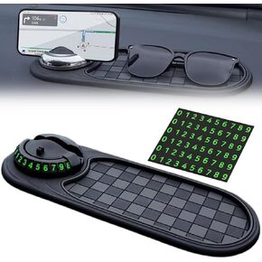 Multifunction Car Anti-Slip Mat,Car Anti Slip Mat Phone Holder,Rotatable Anti Skid Car Dashboard Pad with Temporary Parking Numbe and Large Pad for Phones Sunglasses Keys Gadgets