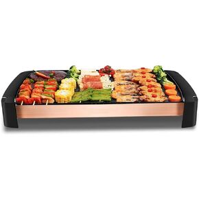 Barbecue Grill Electric Teppanyaki Table Grill, Non-Stick Griddle 5 Files with Adjustable Temperature, BBQ Hot Plate Barbecue - Large Electric Health Grill - Teppanyaki Style 1800W