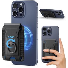 Mag-Safe Wallet with Adjustable 360° Ring – Magnetic Wallet for iPhone, RFID Blocking Privacy Flap Leather Phone Case with 6-Card Holder for iPhone 16/15/14/13/12 Series Black