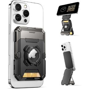 SUPCASE for MagSafe Wallet with AirTag Holder, Magnetic Airtag Wallet for Men, [Hold 5 Cards] [Adjustable Stand] [RFID Blocking] Phone Stand Card Holder Tripod for iPhone 16/15/14/13/12 Series, Black