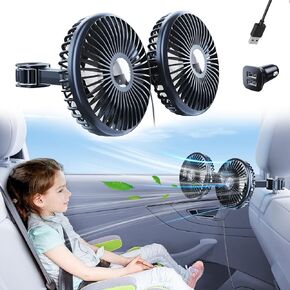 Battery Fan for Car Backseat - Rechargeable Car Fan for Backseat Kids Dogs [Comes with Car Charger&USB C Cable] 360 Rotatable Separate Control Car Fans That Blow Cold Air for Vehicles SUV RV