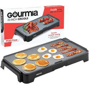 Gourmia 22-Inch XL Electric Griddle Pan - Nonstick Extra Large Ceramic Surface for Breakfast, Pancakes - Non-Toxic Flat Top Cooker - Countertop Kitchen Appliances for Tabletop Indoor Cooking