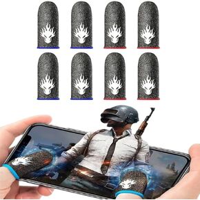8 Pack Gaming Finger Sleeves for Mobile Gaming,Smooth Feel,Anti Sweat,Ultra Thin,0.3mm Silver Fiber,zhicom Finger Sleeves Fit All Touchscreen Devices,Gaming Finger Gloves for PUBG COD Dedales Gamer