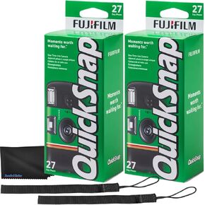 Fujifilm Quicksnap Flash 400 كاميرا يمكن التخلص منها لمرة واحدة (27 تعريضًا)-2 عبوة مع فلاش مدمج وأشرطة يدوية-ISO 400 لتصوير ليوم أو نهار