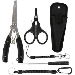 4PCS Set Fishing Scissors, Braided Line Cutter Tool Kit, Portable Fly Tying Scissors, Practical with Hand Rope, Suitable for Braided Fishing Line (Black)