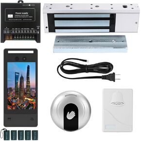 Face Recognition Access Control System with 1200lb Magnetic Lock, 5-Inch HD Screen, Palm Vein, IC Card & Keypad Entry, Doorbell & Infrared Exit Button for Home Business Security