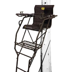 Hawk 20' Big Denali 1.5-Man SLS Ladder Stand | Durable Hunting Archery Steel 1 Person Tree Stand with Chair, Bow/Gun Holder, Footrest, Flip Back Shooting Rail & Noise Free Ladder