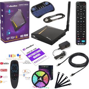 v See 2025 V2 Kit, Keyboard, Strip Lights, HDMI & Ethernet Cables, Power Adapter, and Instructional Manual.