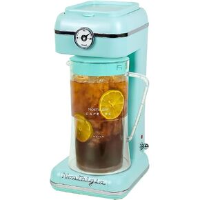 Nostalgia CLIT3PLSAQ Classic Retro 3-Quart Iced Tea & Coffee Brewing System With Double-Insulated Pitcher, Auto Shut-Off, Perfect For Cold Lattes, Lemonade Flavored Water,Includes Reusable Filter,Aqua