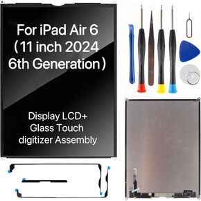11" LCD Screen Replacement for iPad Air 11 inch M2 (2024) 6 6th Generation A2902 A2903 A2904 Display LCD + Glass Touch Digitizer Assembly Premium Repair Kit（Not for 13 inch）