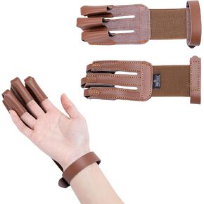 3-Finger Archery Glove – Leather Finger Protector for Bow Hunting & Shooting – Adjustable Strap, Breathable & Durable Design for Archers