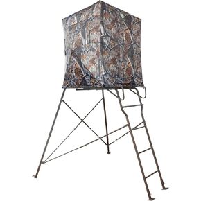 6 Foot Tripod Hunting Tower Blind, 2-Person Stand Elevated, 4' x 4' Platform for Deer Hunting, Antelope and Elk, Camouflage
