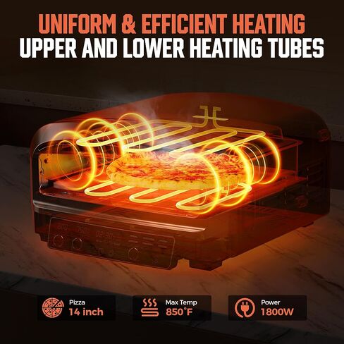 كبير القرن في الهواء الطلق البيتزا الفرن الداخلي ، فرن كونترتوب كهربائي 14 بوصة مع 6 أوضاع مسبقة ، آلة صانع البيتزا المثالية للمنزل ، طباخ البيتزا مع حجر البيتزا وقشر البيتزا ، الفولاذ المقاوم للصدأ in Kuwait