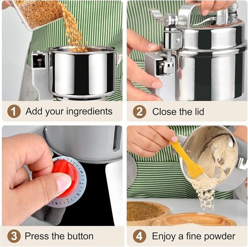 Goldtouch 750g High-Speed Electric Grain Mill Grinder, 2800W 110V Stainless Steel Flour Mill Makes Gluten Free Flours, Grain Mill for Home and Commercial Use in Kuwait