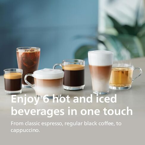 Machine Coffee Series 3300 التلقائي التلقائي بالكامل - 6 مشروبات ساخنة ومثلجة ، نظام حليب لاتيغو ، بنسبة 40 ٪ صامتة ، طاحونة من السيراميك ، مرشح Aquaclean ، أسود لامع (EP3341/50) in Kuwait