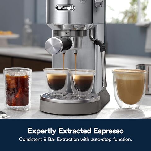De'Longhi Dedica Duo Compact Espresso Machine - Stainless Steel Coffee Maker with Milk Frother Wand- for Espresso, Cold Brew, Hot & Iced Coffee, Cappuccinos, Lattes & Home Barista Brewing in Saudi Arabia