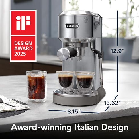 De'Longhi Dedica Duo Compact Espresso Machine - Stainless Steel Coffee Maker with Milk Frother Wand- for Espresso, Cold Brew, Hot & Iced Coffee, Cappuccinos, Lattes & Home Barista Brewing in Saudi Arabia