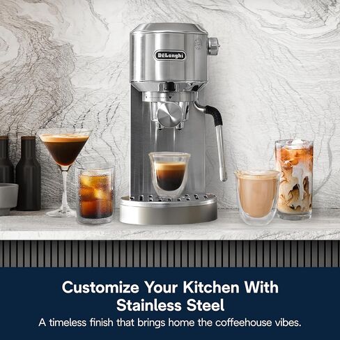 De'Longhi Dedica Duo Compact Espresso Machine - Stainless Steel Coffee Maker with Milk Frother Wand- for Espresso, Cold Brew, Hot & Iced Coffee, Cappuccinos, Lattes & Home Barista Brewing in Saudi Arabia